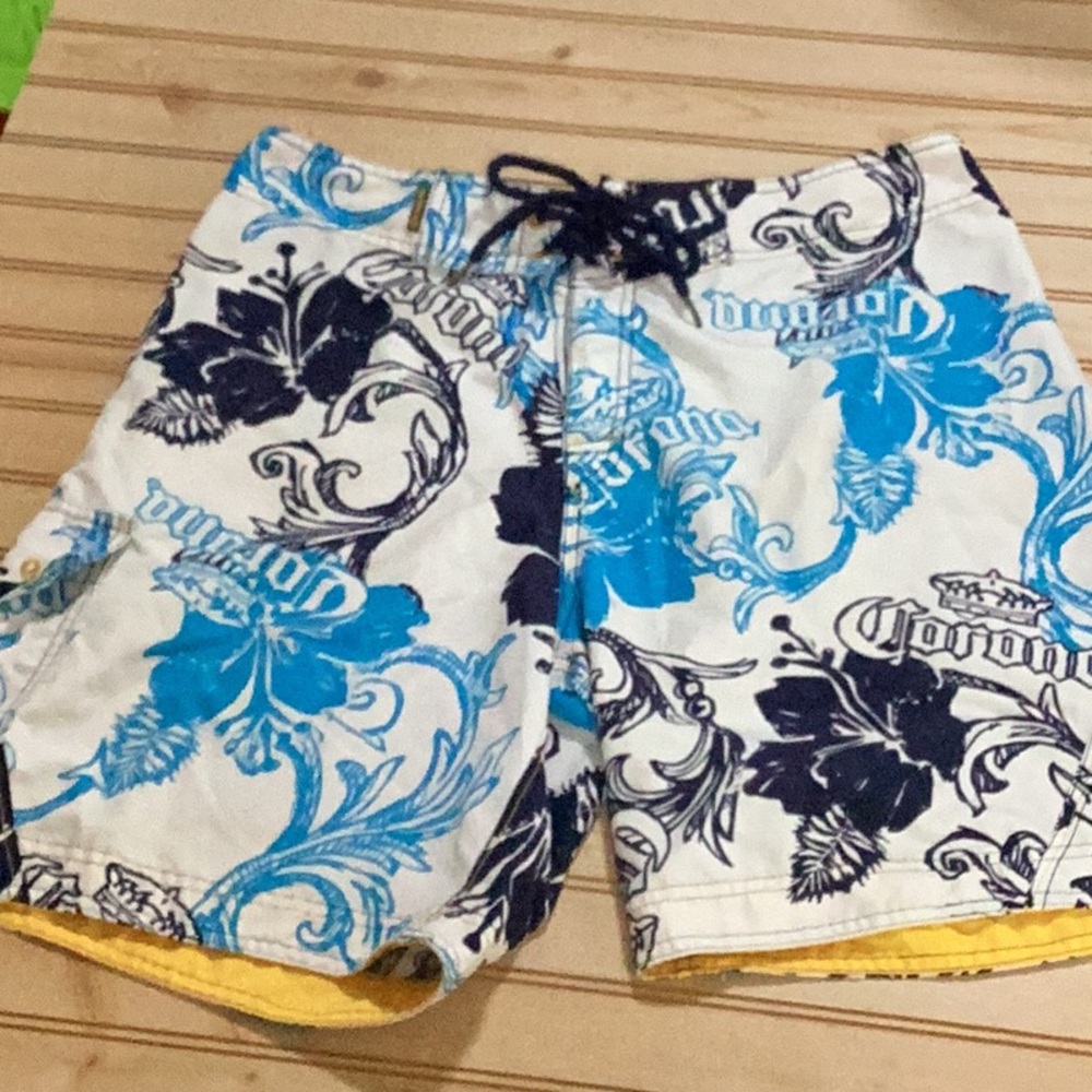 Corona Y2K Beer Crown Hibiscus Swim Trunks Board‎ Shorts 34 Large